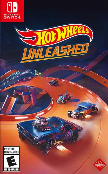 Hot Wheels Unleashed Nintendo Switch inspired design featuring high speed arcade racing aesthetic miniature die cast vehicles gravity defying tracks thrilling stunts competitive multiplayer action vibrant environments and fast paced racing gameplay presentation front cover