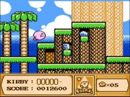 Kirby's Adventure cartridge for the Nintendo Entertainment System featuring Kirby in a colorful 8 bit side scrolling platformer with copy abilities and dream world exploration gameplay