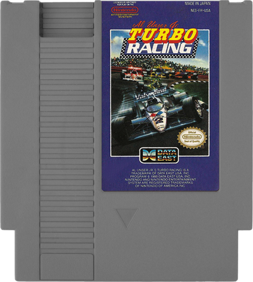 Al Unser Jr Turbo Racing Nintendo Entertainment System NES for retro video game enthusiasts featuring arcade racing gameplay open wheel motorsports high speed competition multiple race tracks responsive controls classic 8 bit driving action and collectible gaming appeal cartridge