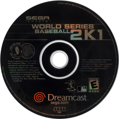 World Series Baseball 2K1 game for the Sega Dreamcast featuring baseball simulation gameplay with realistic MLB rosters franchise mode improved pitching and batting mechanics and presentation focused on authentic televised baseball action disc 