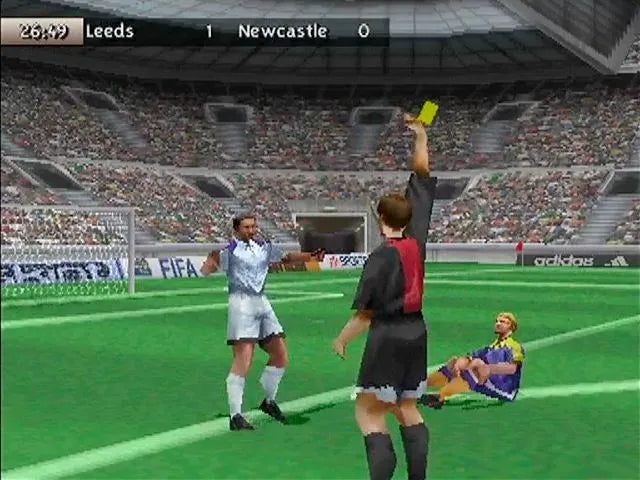 FIFA 99 for PlayStation 1 soccer sports video game featuring official international teams and leagues, realistic gameplay mechanics, tournament and season modes, and classic EA Sports football experience gameplay