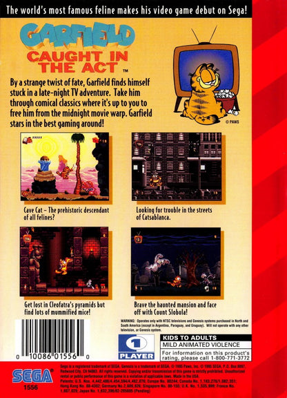 Garfield Caught in the Act Sega Genesis retro video game platformer back of case (1995)