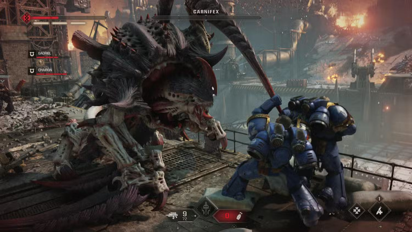 Warhammer 40,000: Space Marine 2 [Gold Edition] for PlayStation 5 (PS5) at Gamers INC, featuring the ultimate visceral action experience with the Season Pass and 4-day early access, allowing you to embody the superhuman skill and brutality of a Space Marine as you purge relentless Tyranid swarms across the galaxy in spectacular 4K combat gameplay screenshot