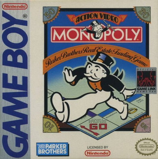 Monopoly board game video game adaptation for the classic Nintendo Game Boy handheld console front cover