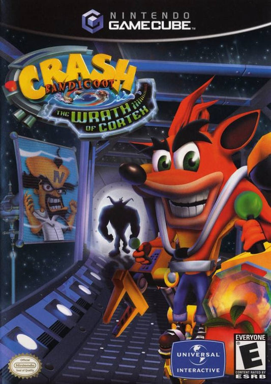Crash Bandicoot The Wrath of Cortex for GameCube, cover image for a 3D platformer video game with action-adventure gameplay, character-based levels, collectible challenges, and classic mascot platforming