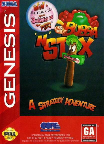 Bubba and Stix Sega Genesis GEN for retro video game enthusiasts featuring side scrolling puzzle platforming gameplay unique stretchy companion mechanics creative level design colorful environments challenging obstacles quirky adventure and collectible gaming appeal front cover
