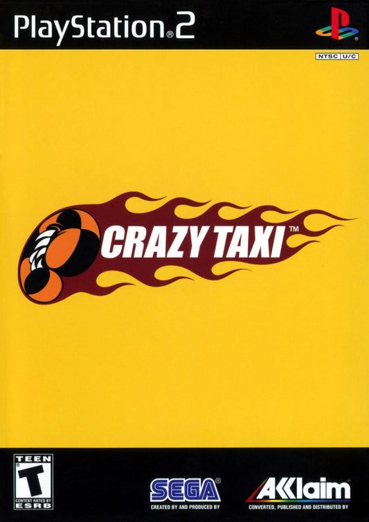 Crazy Taxi PlayStation 2 arcade-style driving video game Sega fast-paced passenger delivery open-world city environment licensed punk alternative soundtrack insane stunts time-based scoring Crazy Box challenge modes original arcade port front cover
