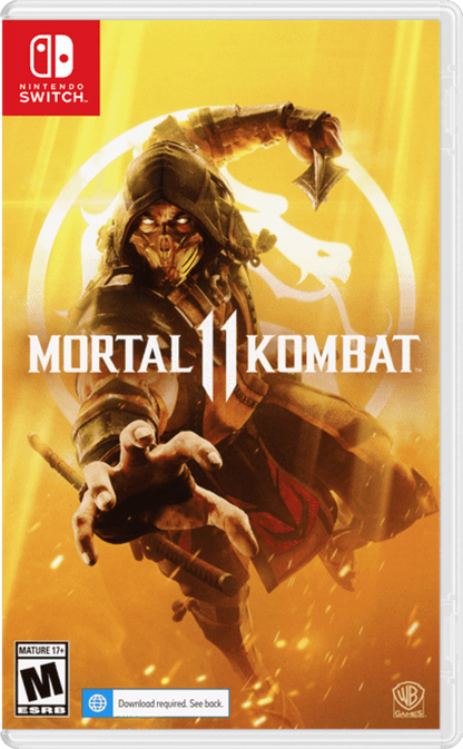 Mortal Kombat 11 cover art for Nintendo Switch (NS). A cinematic, fast‑paced fighting game featuring a large roster, brutal combat styles, and story‑driven battles across multiple timelines. 