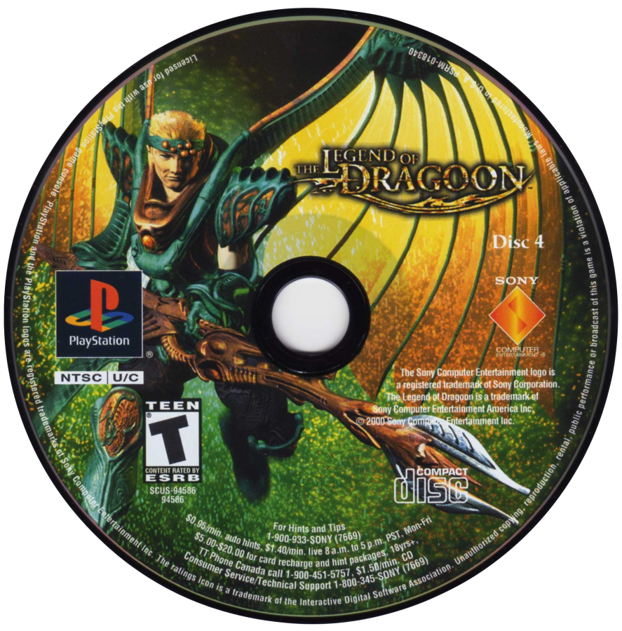 Legend of Dragoon retro fantasy role-playing RPG game for PlayStation 1 (PS1) disc 4