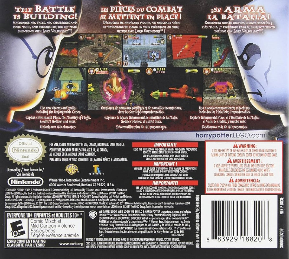 LEGO Harry Potter Years 5-7 Nintendo DS family-friendly adventure game with spellcasting puzzle solving and levels based on the later films back cover