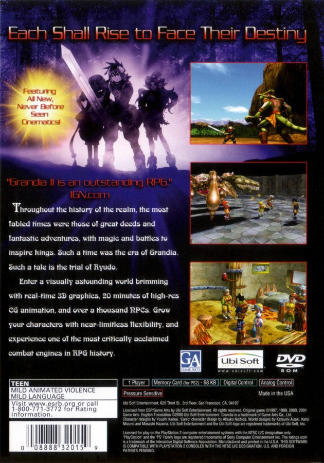 Grandia II PS2 PlayStation 2 JRPG role playing game retro video game back of case