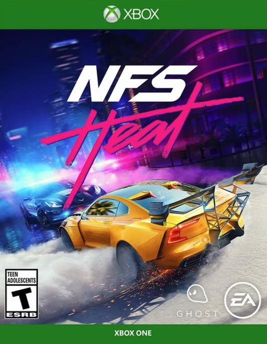 Need for Speed Heat for Xbox One, cover art image for a street racing arcade driving action video game