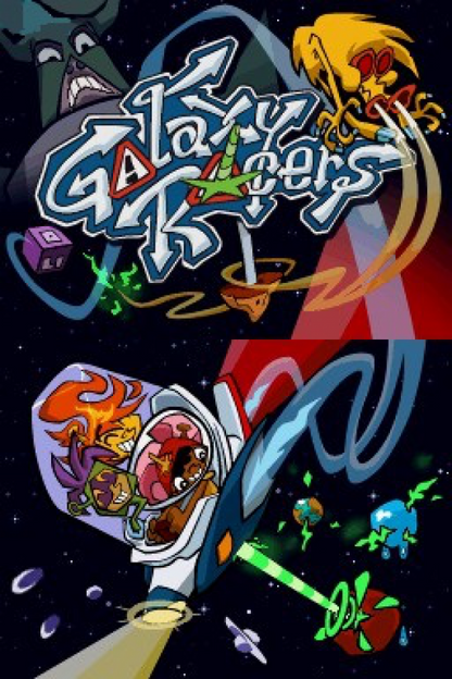Galaxy Racers for Nintendo DS, home screen for an arcade racing video game with sci-fi vehicles, fast-paced tracks, power-ups, and competitive gameplay