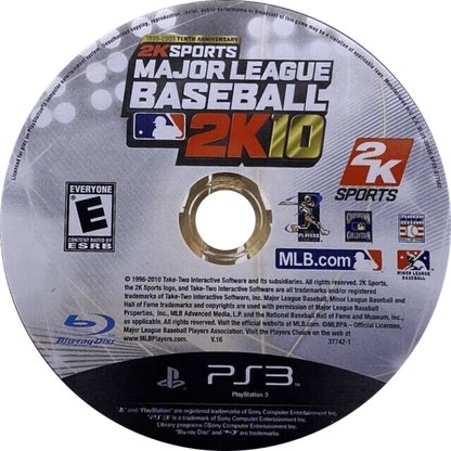 Major League Baseball 2K10 disc art for PlayStation 3 (PS3) video game