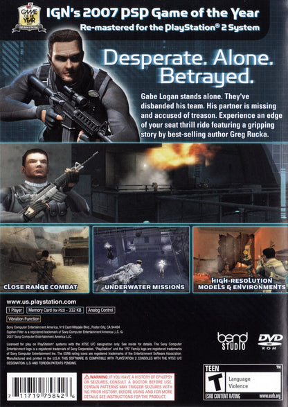 Syphon Filter Logan's Shadow PlayStation 2 PS2 for action stealth video game fans featuring tactical espionage gameplay third person shooter combat covert operations realistic weapons immersive military missions cinematic storytelling special agent action and intense stealth adventure collectible gaming appeal back cover art