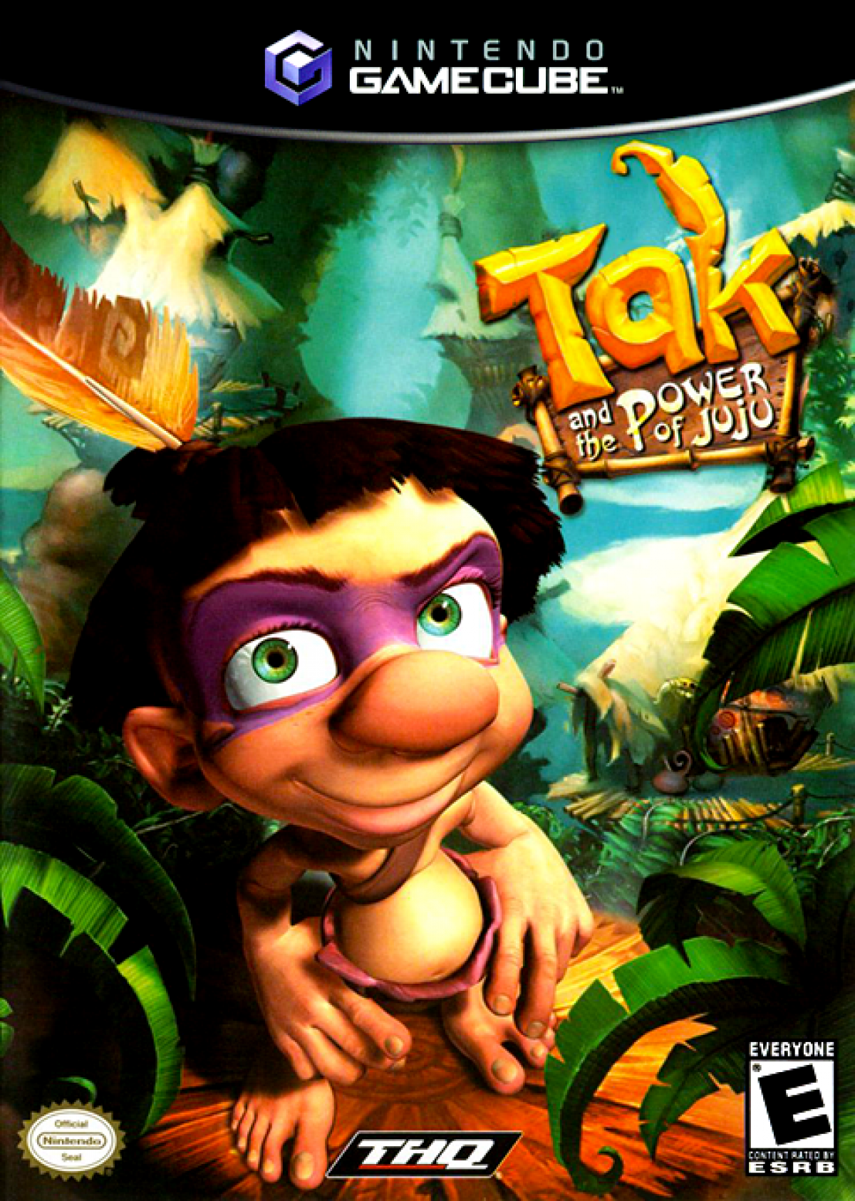Tak and the Power of Juju Nintendo GameCube GC video game featuring action adventure platforming gameplay colorful fantasy world exploration puzzle solving combat challenges Tak character adventure retro video game Nintendo GameCube collection collectible gaming appeal front cover art
