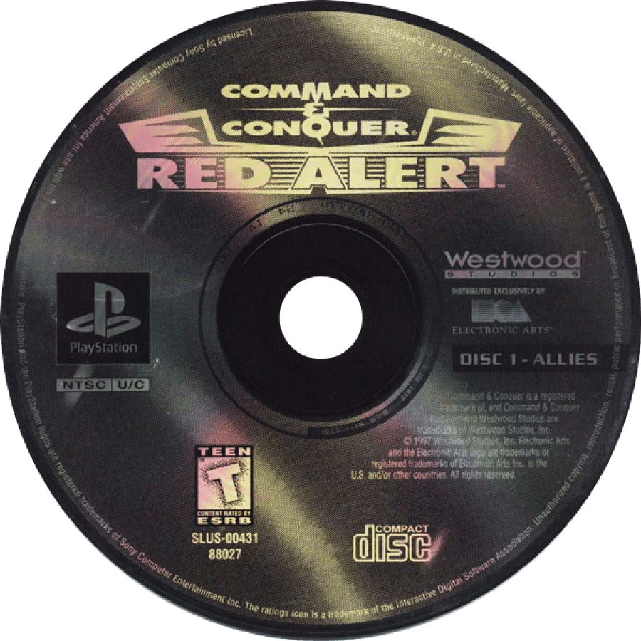 Command and Conquer Red Alert disc for PlayStation 1 PS1 retro video game