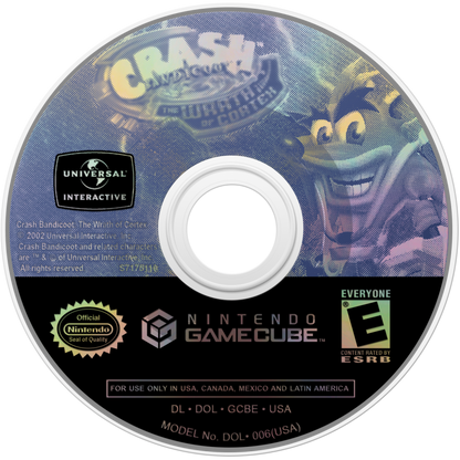 Crash Bandicoot The Wrath of Cortex Player’s Choice for GameCube, disc for a 3D platformer video game with action-adventure gameplay, character-based levels, collectible challenges, and classic mascot platforming