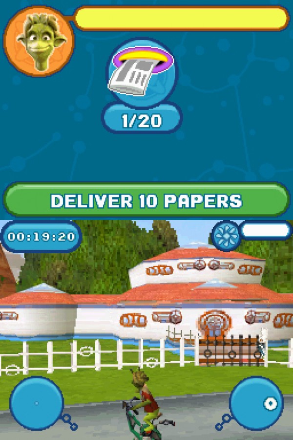 Planet 51 Nintendo DS video game, action adventure, movie tie-in gameplay, family-friendly handheld console title gameplay screenshot