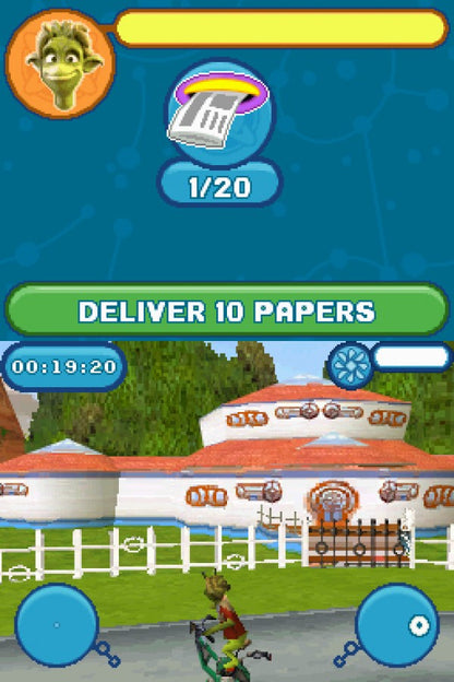 Planet 51 Nintendo DS video game, action adventure, movie tie-in gameplay, family-friendly handheld console title gameplay screenshot