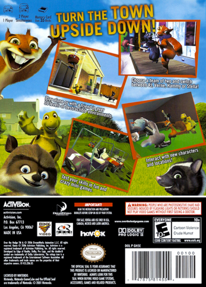 Over the Hedge for GameCube featuring family friendly action adventure gameplay based on the animated movie back cover