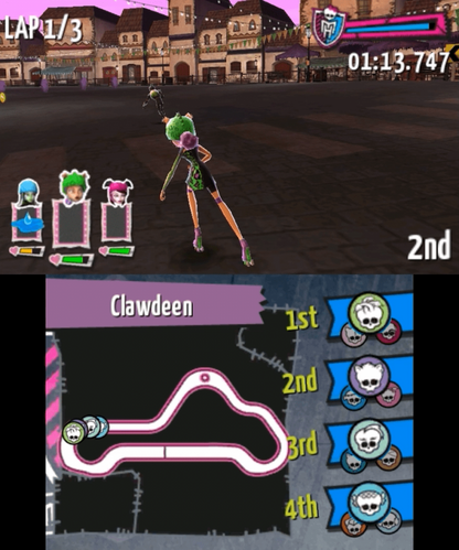 Monster High: Skultimate Roller Maze gameplay for Nintendo 3DS (3DS) roller-skating racing video game