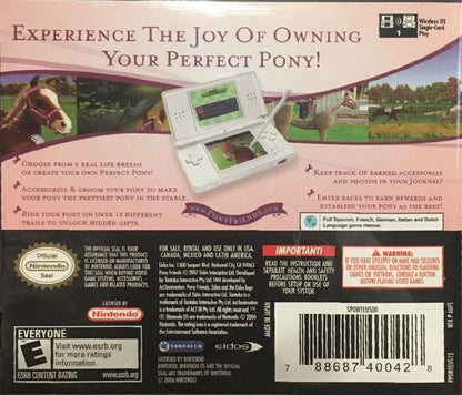 Pony Friends back of case for Nintendo DS (DS) horse care simulation video game