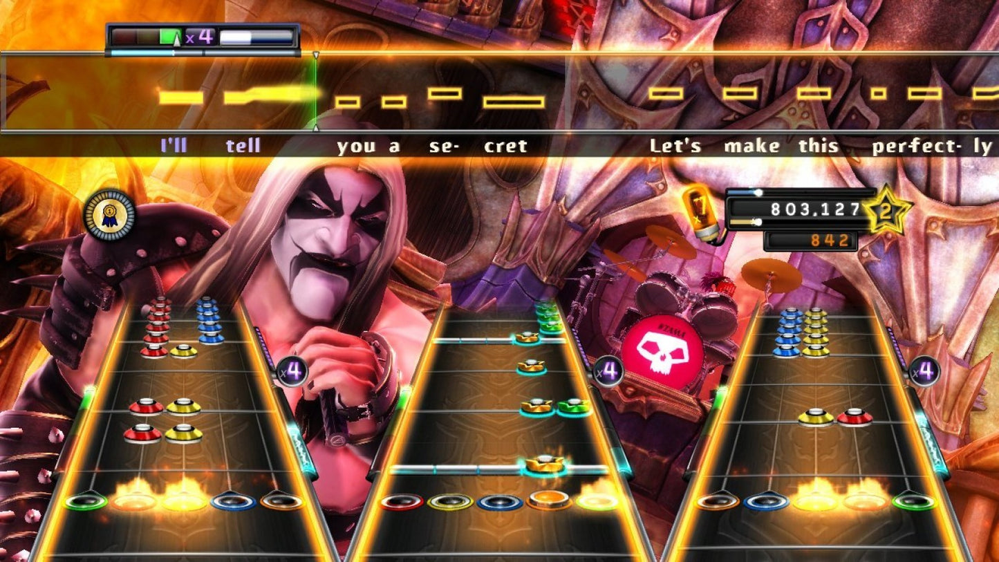 Guitar Hero Warriors of Rock PS3 inspired design featuring rhythm music game aesthetic legendary rock anthems guitar controller gameplay epic fantasy themed campaign band performance action energetic concert atmosphere presentation gameplay 