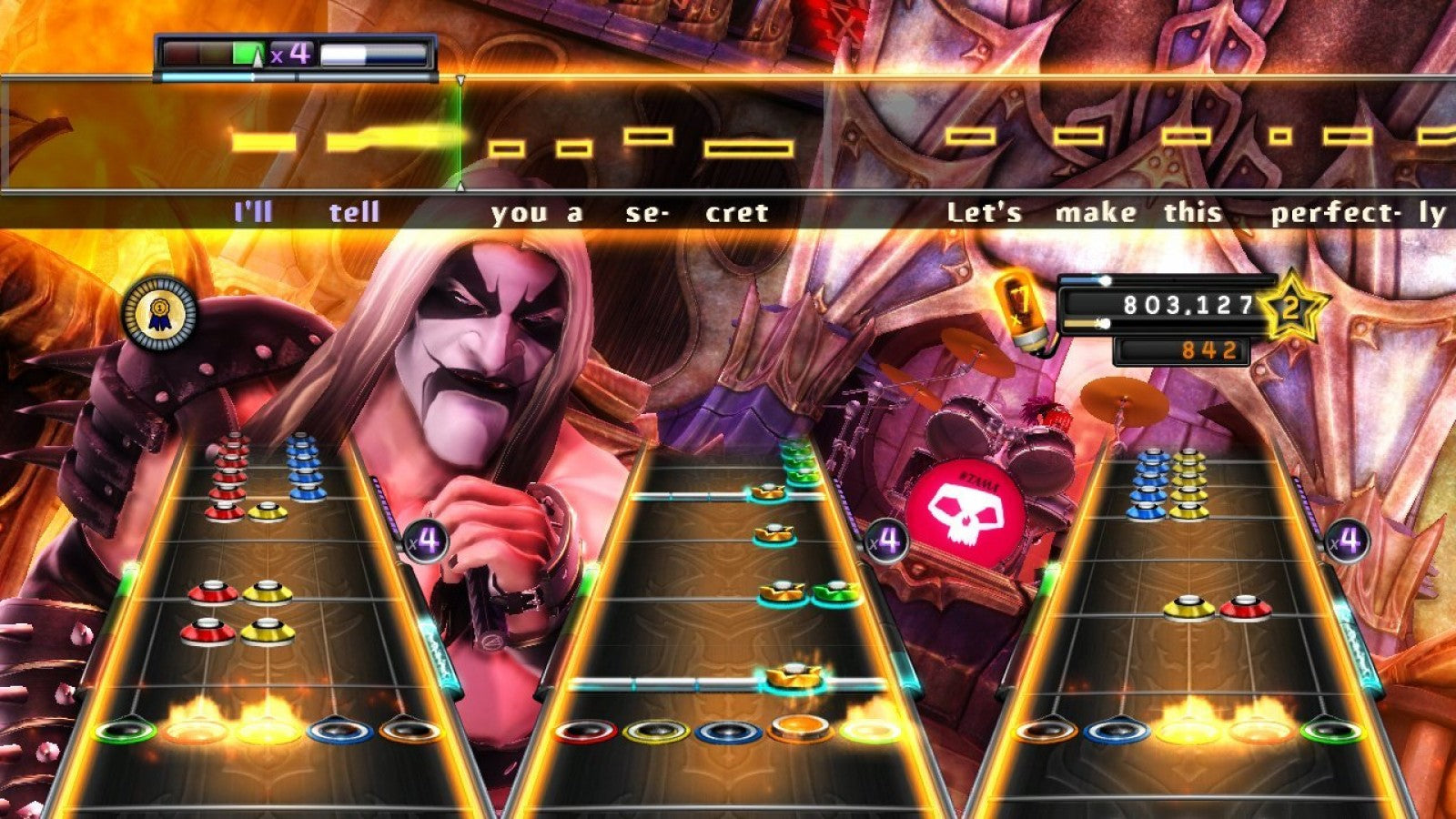 Guitar Hero Warriors of Rock PS3 inspired design featuring rhythm music game aesthetic legendary rock anthems guitar controller gameplay epic fantasy themed campaign band performance action energetic concert atmosphere presentation gameplay 