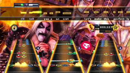 Guitar Hero Warriors of Rock PS3 inspired design featuring rhythm music game aesthetic legendary rock anthems guitar controller gameplay epic fantasy themed campaign band performance action energetic concert atmosphere presentation gameplay 