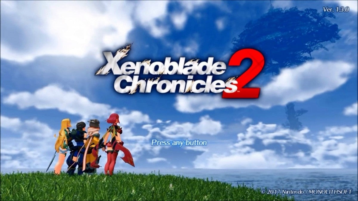 Xenoblade Chronicles 2 [Special Edition Steelbook] for Nintendo Switch (NS) featuring a massive action RPG adventure across the world of Alrest with real time combat and Blade companions; includes the collectible steelbook case from the special edition for fans and collectors of this Switch epic main menu title screen