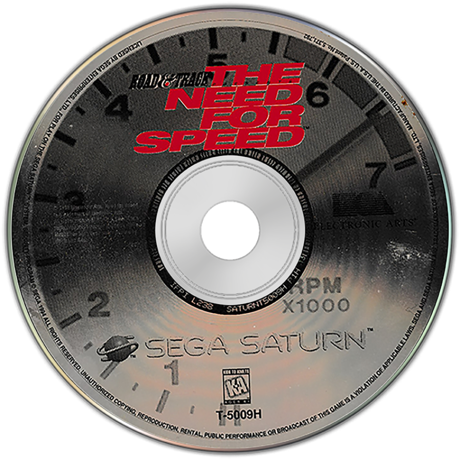 The Need for Speed Sega Saturn racing game realistic car simulation sports cars track racing Electronic Arts EA classic NFS series arcade simulation driving gameplay retro Saturn game Sega Saturn software video game title disc