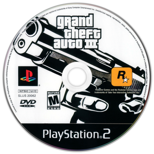 Grand Theft Auto III PlayStation 2 open-world action-adventure video game Rockstar Games Liberty City Claude silent protagonist missions vehicle hijacking crime syndicates Mafia gangs 3D era sandbox gameplay disc