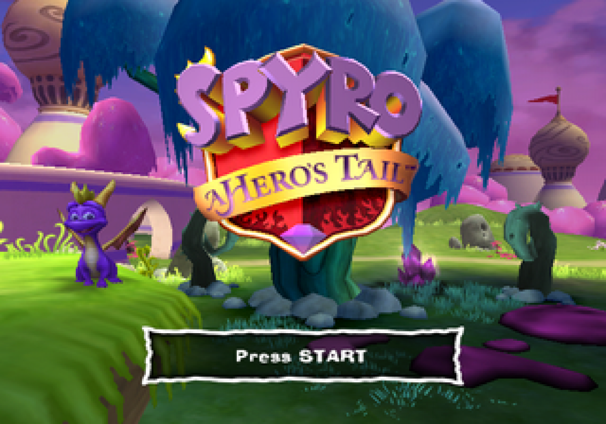 Spyro A Hero's Tail title screen for Nintendo GameCube (GBC) video game 
