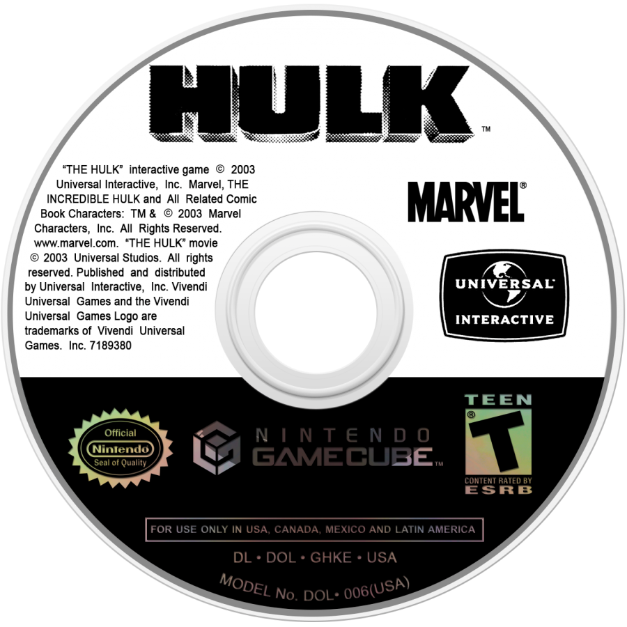 Hulk for GameCube featuring destructive action gameplay as the Incredible Hulk in an open environment disc