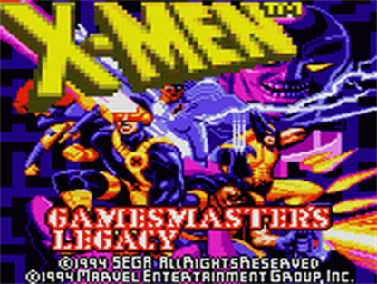X-Men: GamesMaster's Legacy title screen for Sega Game Gear (GG) video game