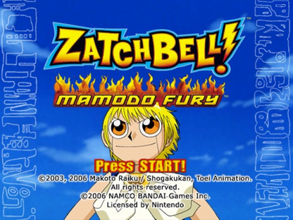 Zatch Bell Mamodo Fury Nintendo GameCube game case art with Zatch Kiyo Mamodo characters intense action fighting spells and battle scenes based on the anime series title screen