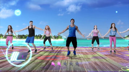 Zumba Fitness World Party Xbox 360 X360 video game featuring dance fitness workout gameplay international music tracks global dance styles choreographed routines cardio exercise calorie burning fitness challenges motion controlled dancing solo workouts multiplayer party mode and energetic world music fitness entertainment retro video game collection collectible gaming appeal gameplay