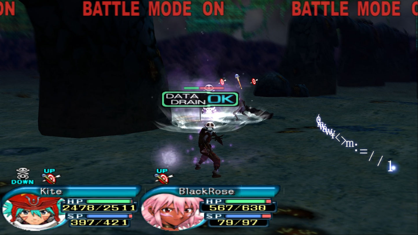 .hack//Mutation for PlayStation 2 (PS2) at Gamers INC, featuring the second chapter of the epic .hack tetralogy where you continue Kite’s journey through "The World" to save his friend Orca, with enhanced real-time combat, data draining mechanics, and the included Liminality Vol. 2 DVD for an immersive multi-media RPG experience gameplay screenshot