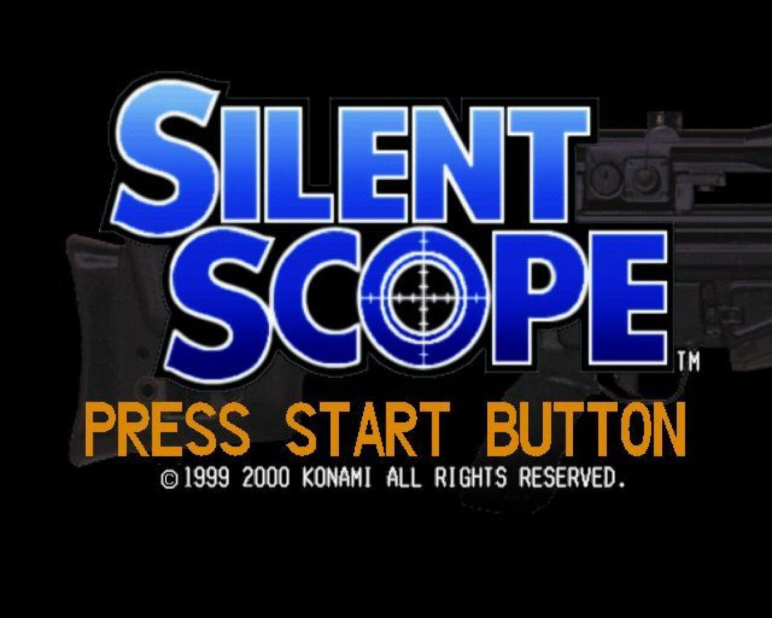 Silent Scope – PlayStation 2 (PS2) video game title screen, arcade light-gun shooter.