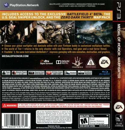 Medal of Honor: Warfighter [Limited Edition] back cover art for PlayStation 3 (PS3) video game