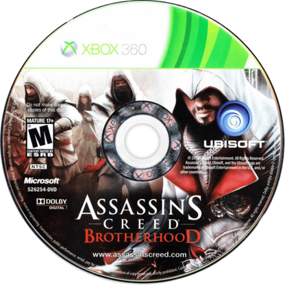 Assassin's Creed: Brotherhood disc for Xbox 360 (X360) action-adventure video game