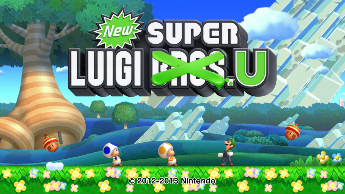 New Super Luigi U title screen for Nintendo Wii U (Wii U) platformer video game. 
