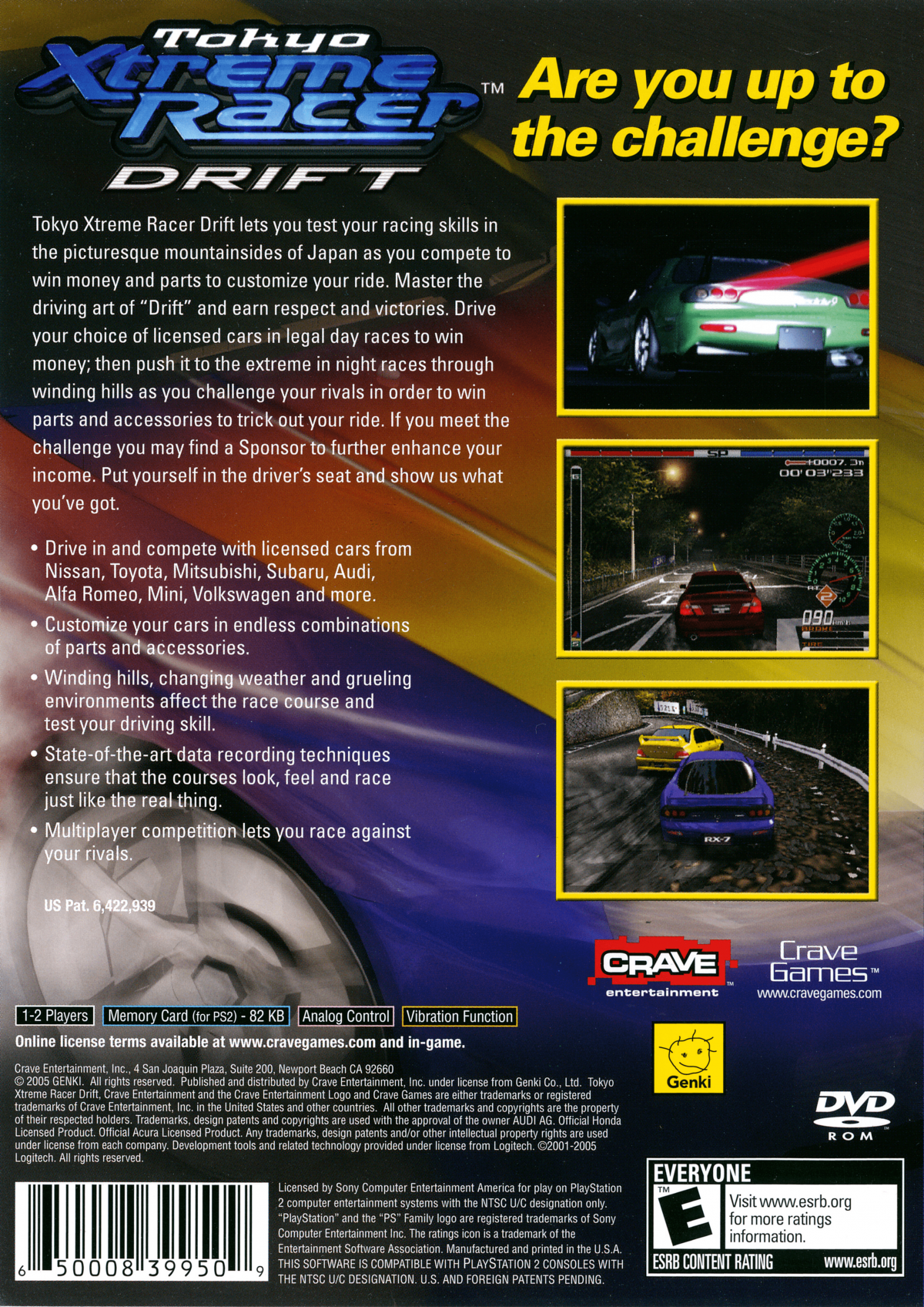 Tokyo Xtreme Racer Drift 2 game for the PlayStation 2 featuring street racing gameplay focused on drifting mechanics car tuning and rival battles set on mountain roads with arcade style controls and progression through unlocking and defeating competitors back cover 