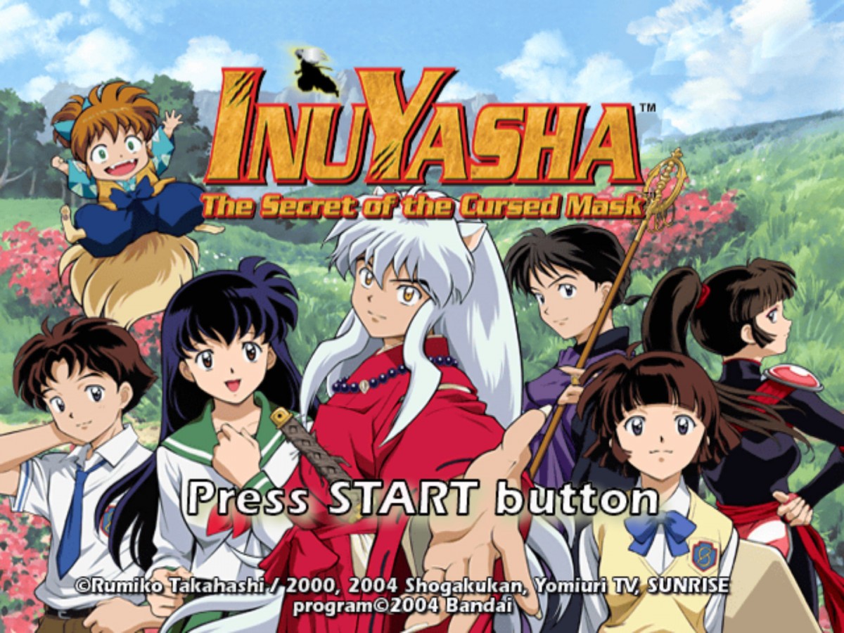 Inuyasha: The Secret of the Cursed Mask title screen for PlayStation 2 (PS2) video game
