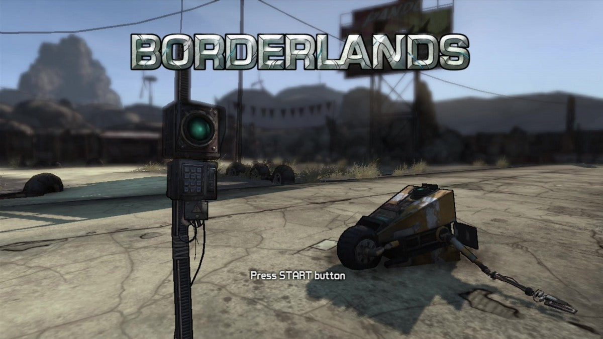 Borderlands start screen for Xbox 360 (X360) first-person shooter role-playing video game