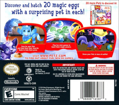 Petz: Fantasy: Moonlight Magic back of case for Nintendo DS (DS) fantasy pet simulation video game