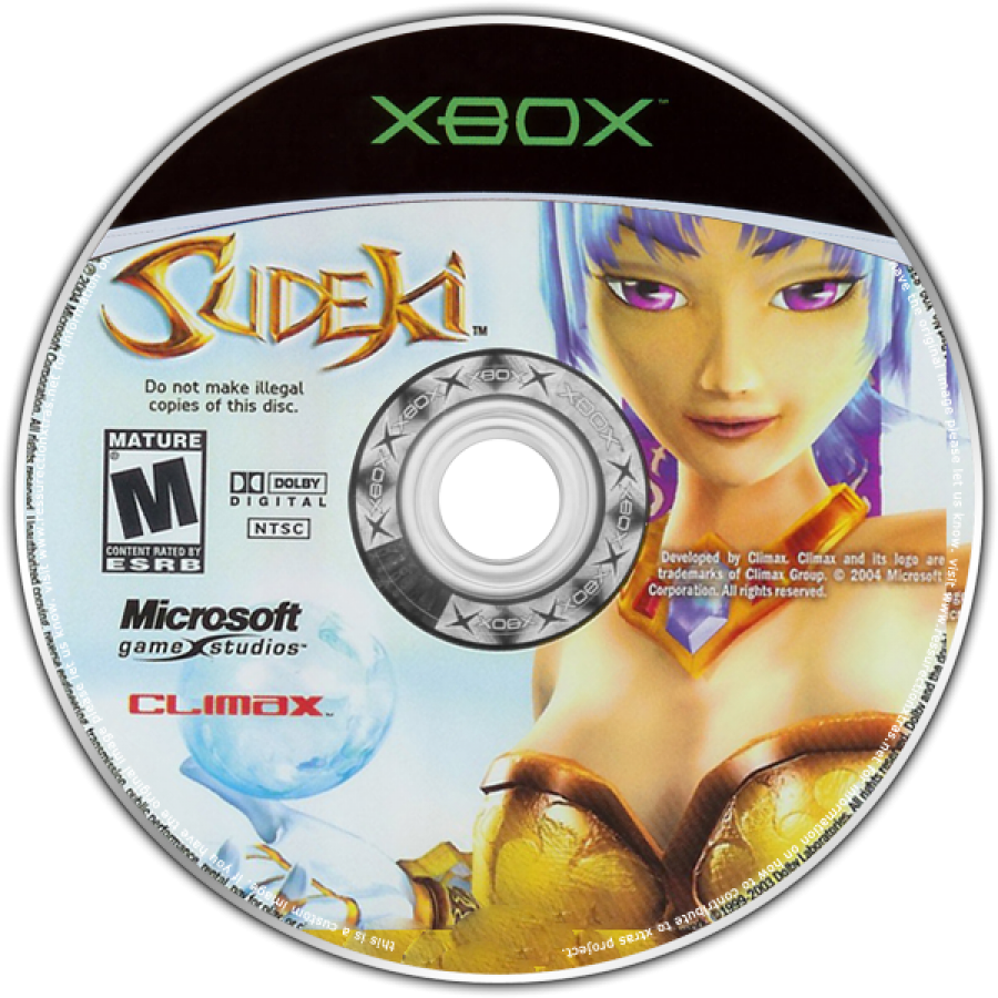 Sudeki Xbox game featuring action RPG combat, character switching gameplay, and an epic fantasy adventure storyline disc