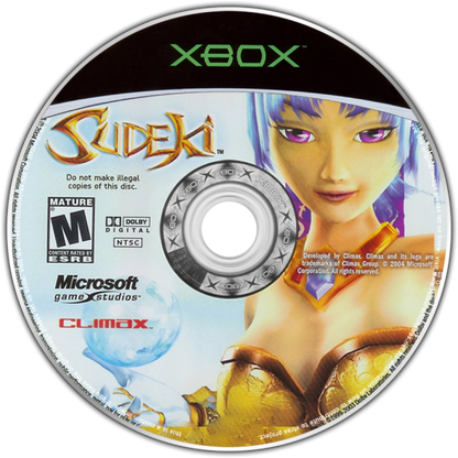 Sudeki Xbox game featuring action RPG combat, character switching gameplay, and an epic fantasy adventure storyline disc