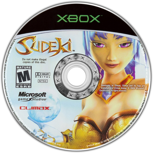 Sudeki Xbox game featuring action RPG combat, character switching gameplay, and an epic fantasy adventure storyline disc